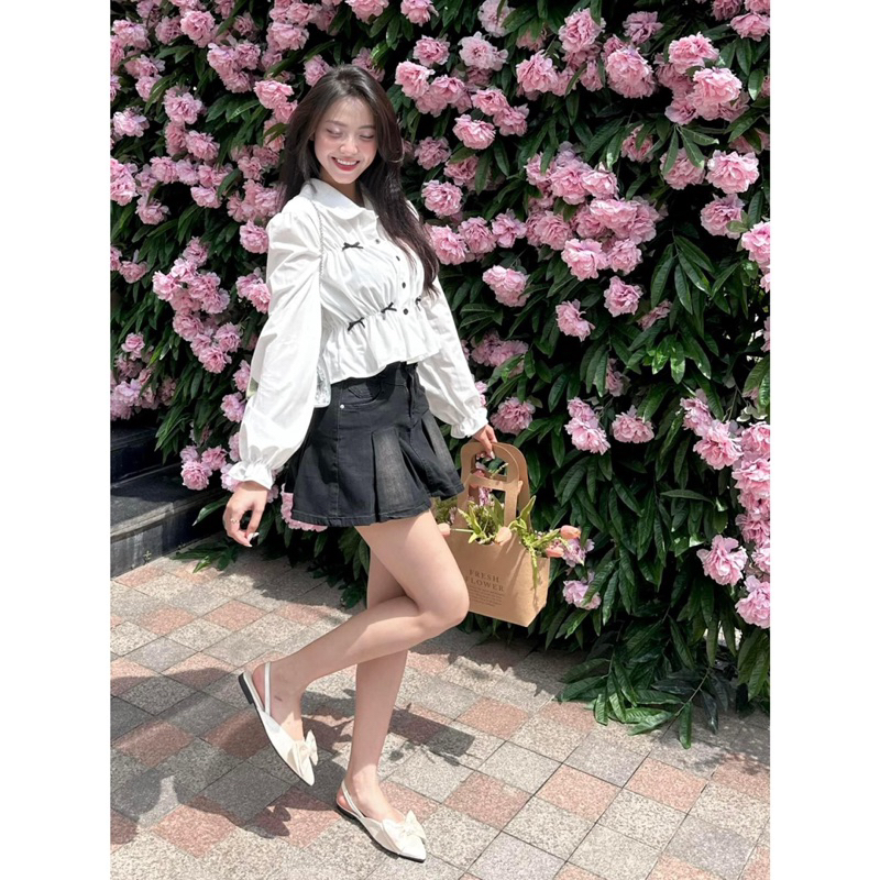 Váy Jean  QC - 9062 - Xếp Li - Viền Chỉ Kiểu