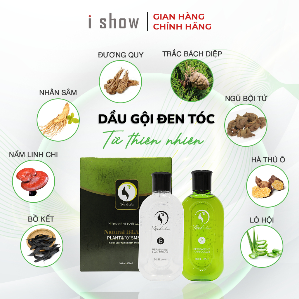 Dầu Gội Phủ Bạc Thảo Dược, Gội Là Đen iShow Cho Mái Tóc Đen Tự Nhiên, Làm Chậm Mọc Tóc Bạc - Combo 2 chai 100ml