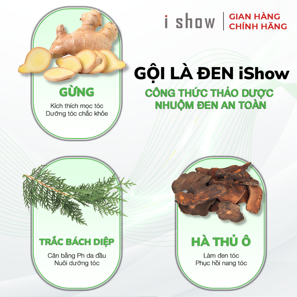 Dầu Gội Phủ Bạc Thảo Dược, Gội Là Đen iShow Cho Mái Tóc Đen Tự Nhiên, Làm Chậm Mọc Tóc Bạc - Combo 2 chai 100ml