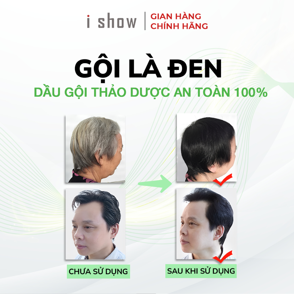 Dầu Gội Phủ Bạc Thảo Dược, Gội Là Đen iShow Cho Mái Tóc Đen Tự Nhiên, Làm Chậm Mọc Tóc Bạc - Combo 2 chai 100ml
