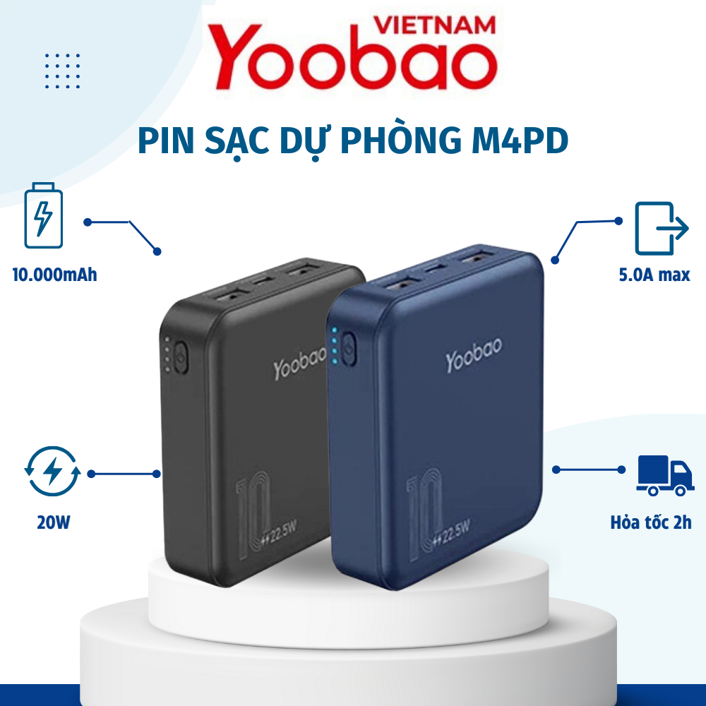 Pin sạc dự phòng Yoobao M4PD 10000mAh, sạc nhanh 20W, QC3.0 nhiều cổng sạc, thiết kế nhỏ gọn, tiện lợi