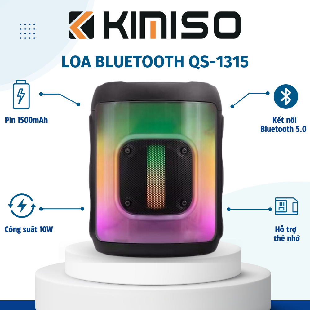 Loa Bluetooth mini để bàn KIMISO QS-1315 hiệu ứng đèn Led nháy theo điệu nhạc, âm thanh sống động - 