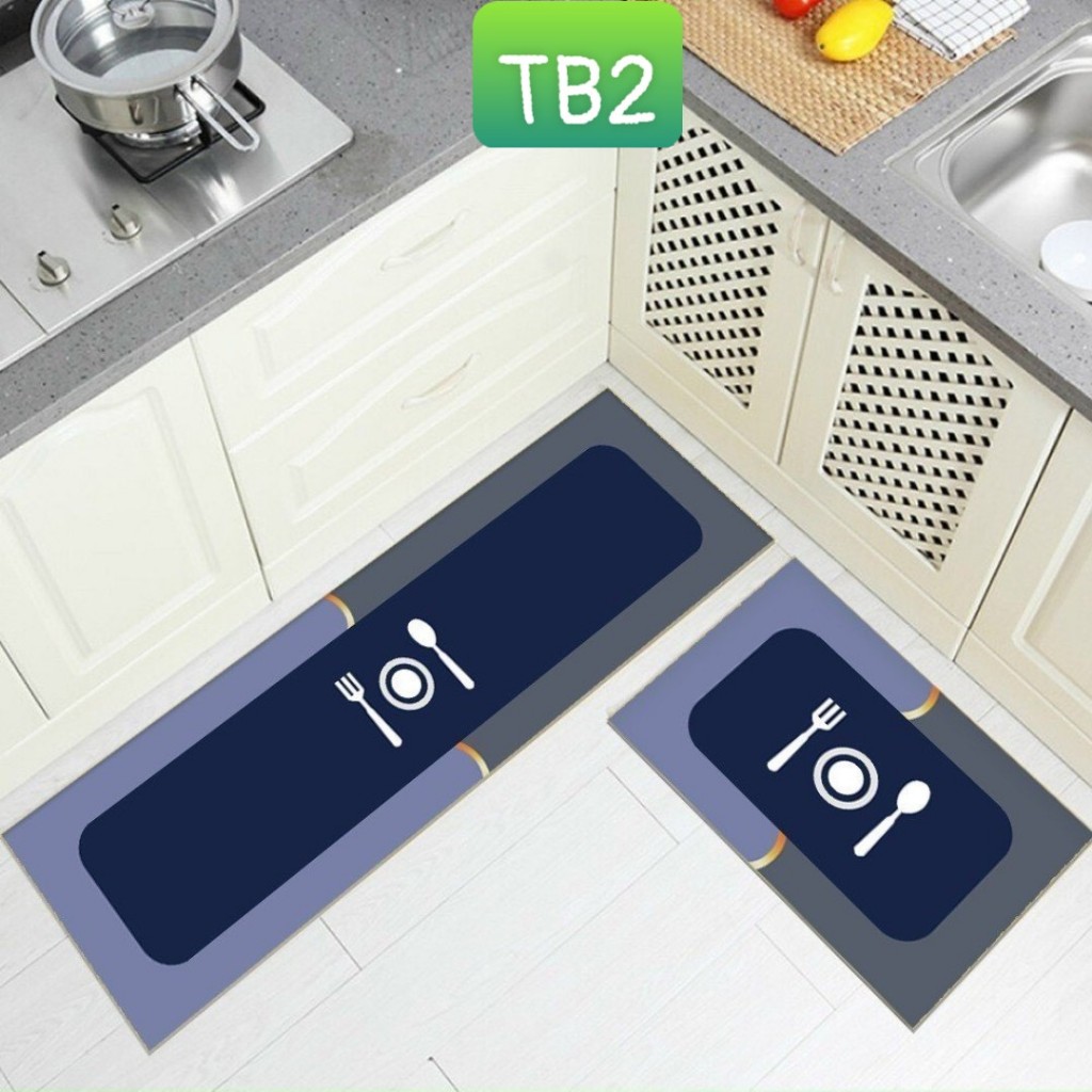 Bộ 2 thảm lau chân 3D, thảm bếp BALI chùi chân dạng sóng, thảm nhà bếp nhà tắm