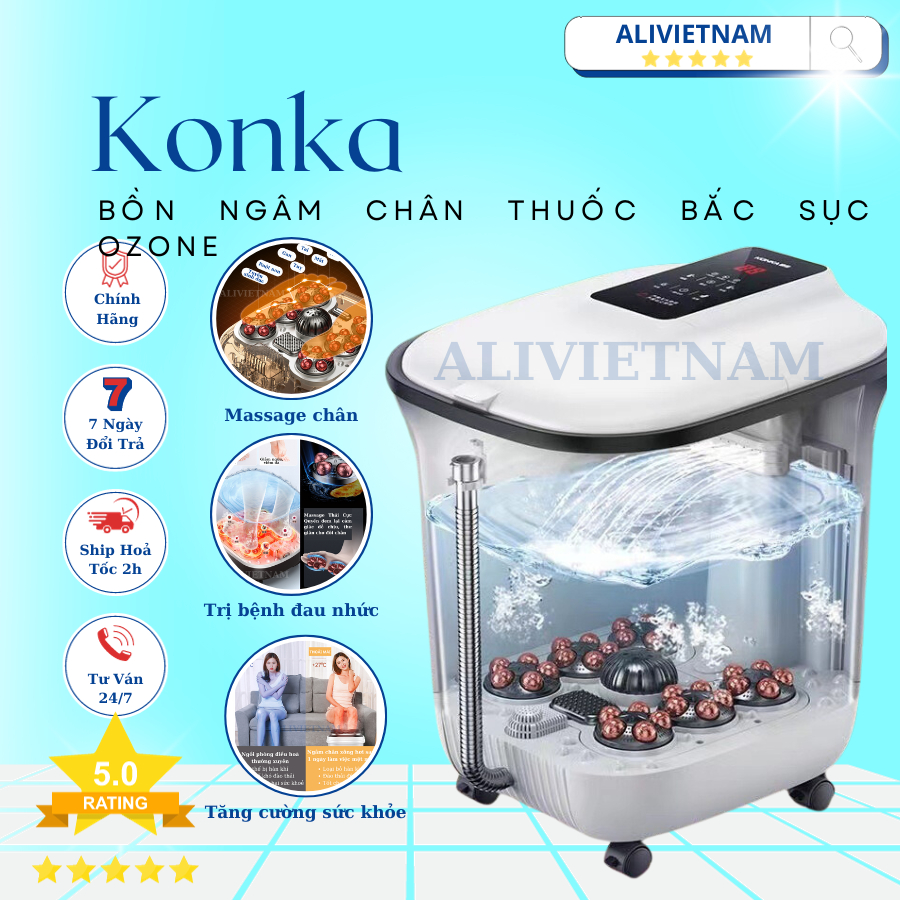 Bồn ngâm chân sục ozon giúp thải độc cơ thể, Máy massage chân tự động khử trùng diệt vi khuẩn hôi chân KONKA