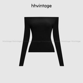Áo croptop nữ tay dài HHVINTAGE kiểu bẹt vai xỏ ngón thun co giãn Top A108
