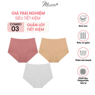 Combo 3 Quần Lót Nữ Trơn Lưng Cao Ôm Bụng Thoải Mái Anise Hồng Cam, Trắng, Da Đậm (Mustoto MQ09)