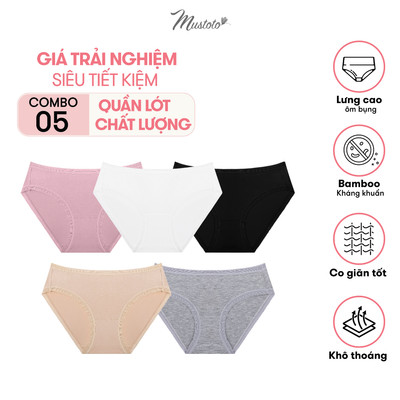 MUSTOTO COMBO 5 Quần Lót Nữ Trơn Lưng Vừa Bamboo Kháng Khuẩn (MQ50)