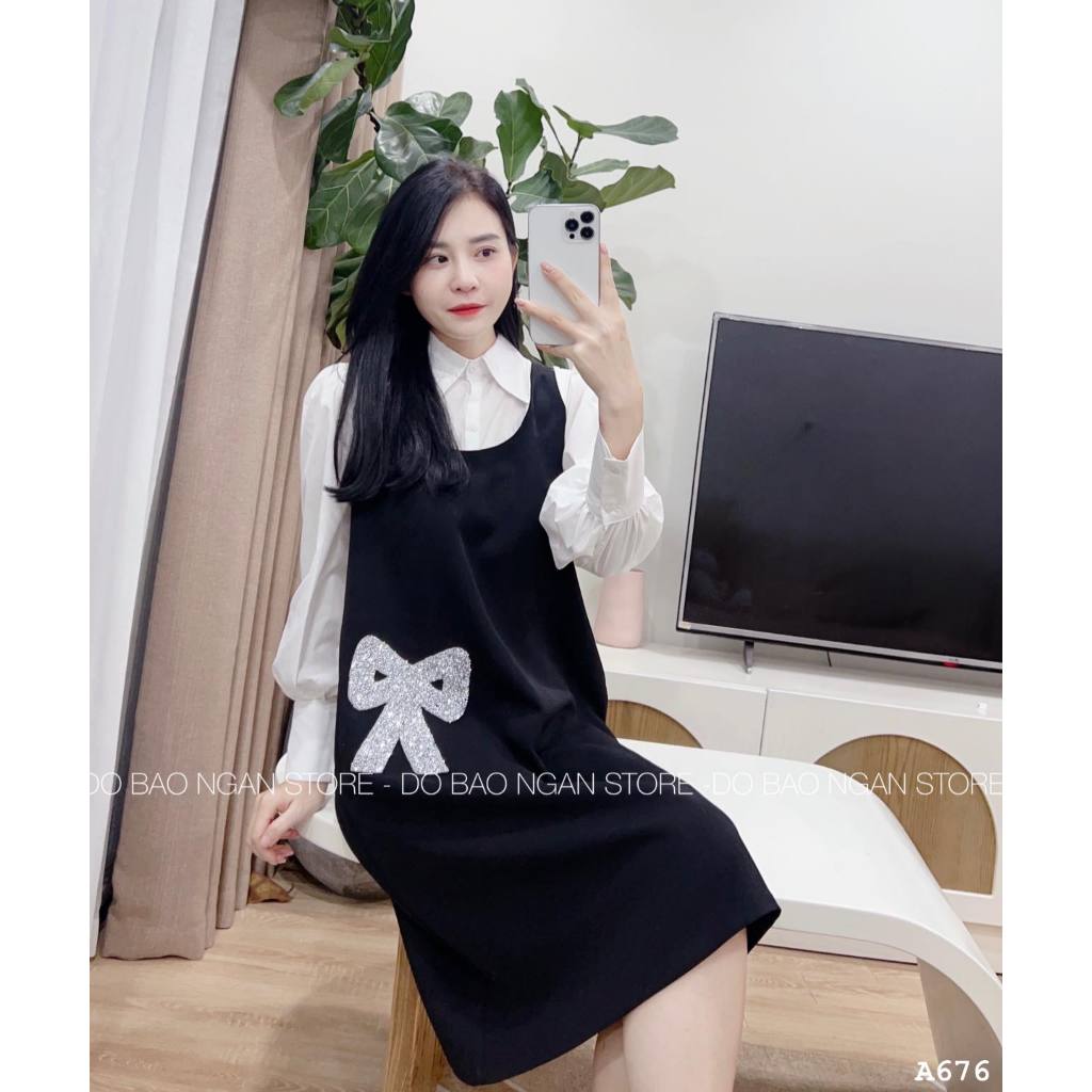 Đầm bầu dự tiệc cao cấp , váy bầu thiết kế công sở dài tay phối sơ mi họa tiết nơ xinh xắn thanh lịch