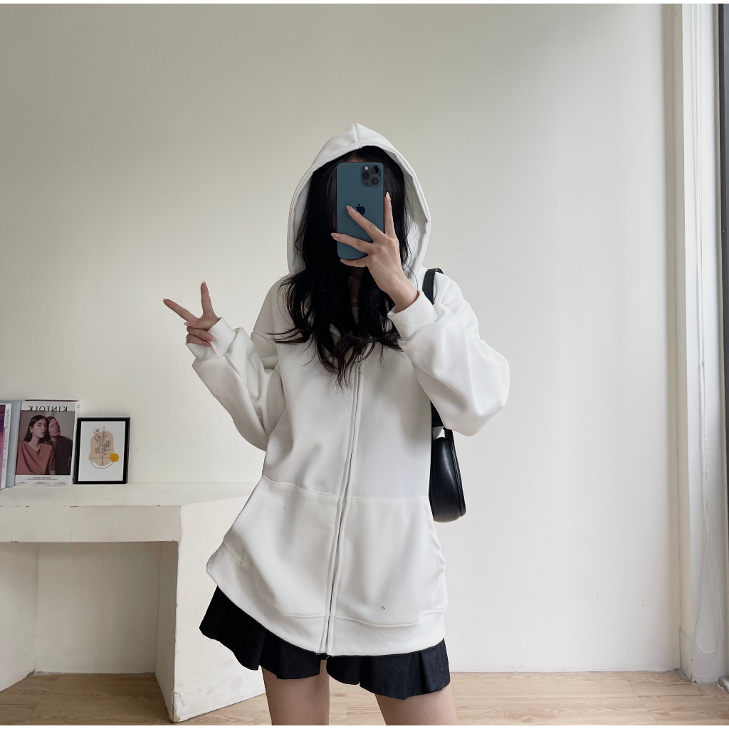 Áo khoác hoodie zip nỉ hàn dáng rộng PPAPPA, Áo hoodie zip nữ local brand AHD02