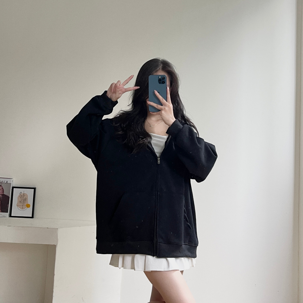 Áo khoác hoodie zip nỉ hàn dáng rộng PPAPPA, Áo hoodie zip nữ local brand AHD02