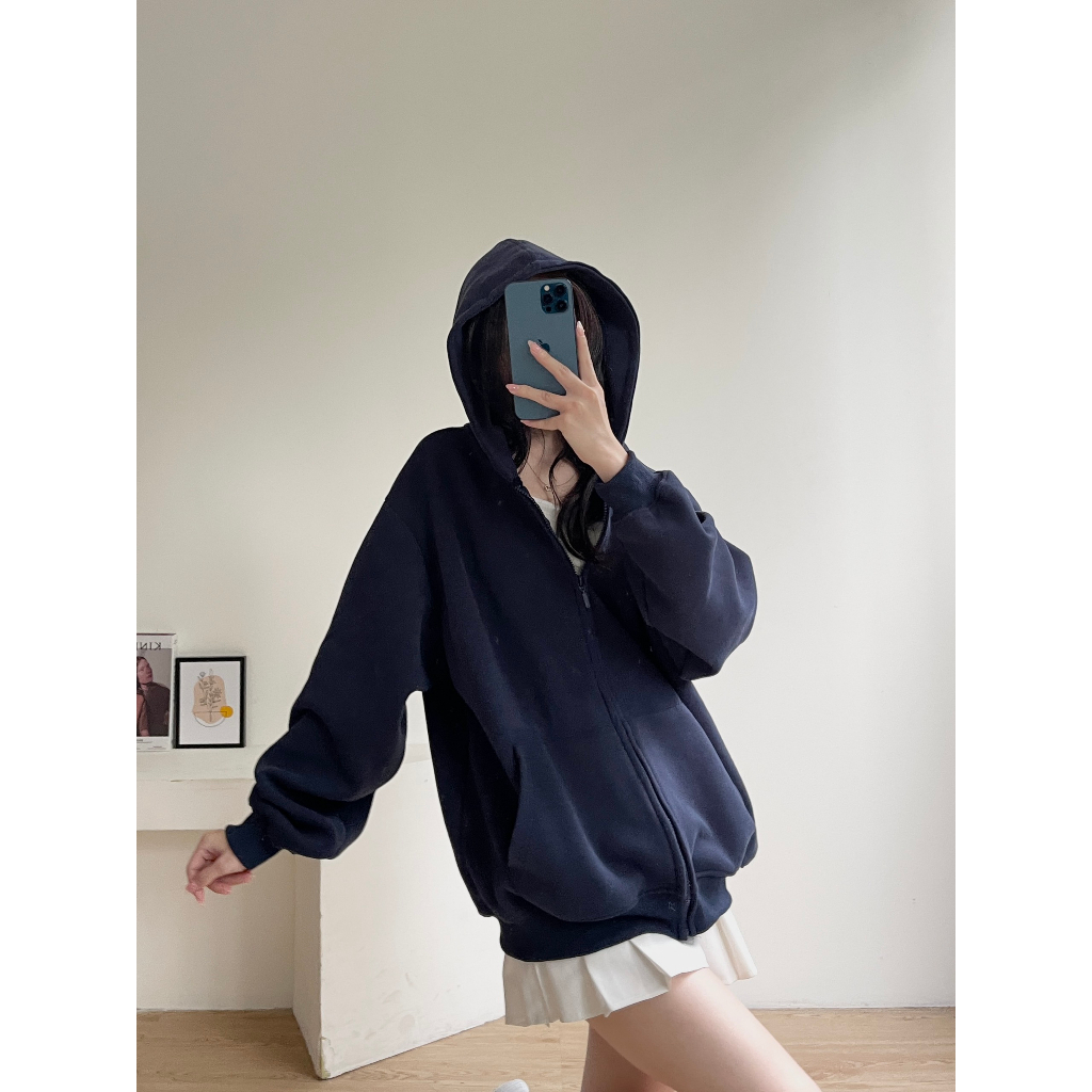 Áo khoác hoodie zip nỉ hàn dáng rộng PPAPPA, Áo hoodie zip nữ local brand AHD02