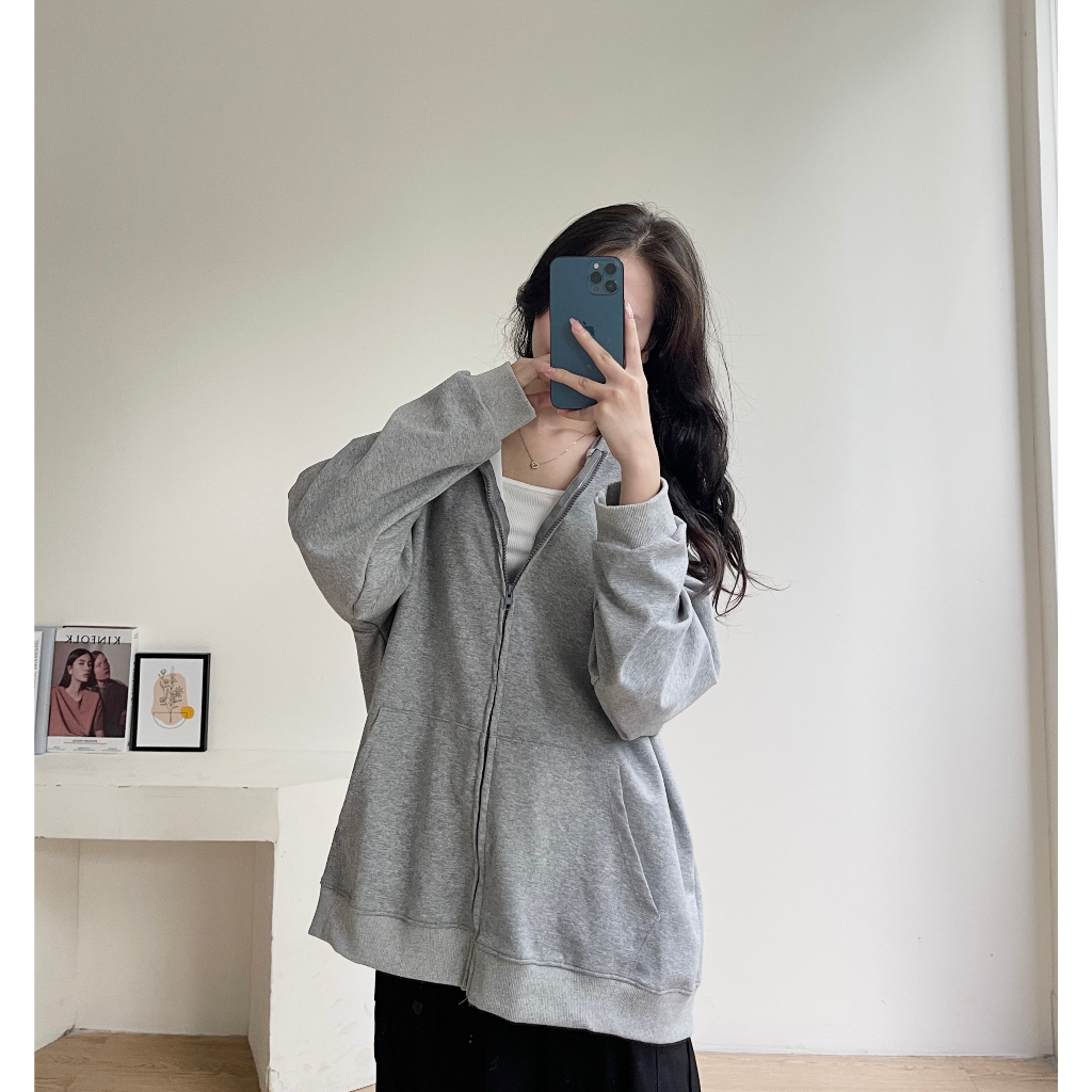 Áo khoác hoodie zip nỉ hàn dáng rộng PPAPPA, Áo hoodie zip nữ local brand AHD02