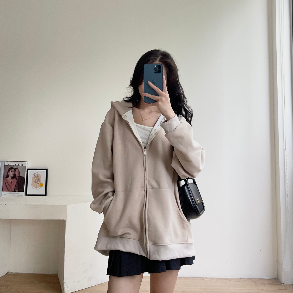 Áo khoác hoodie zip nỉ hàn dáng rộng PPAPPA, Áo hoodie zip nữ local brand AHD02