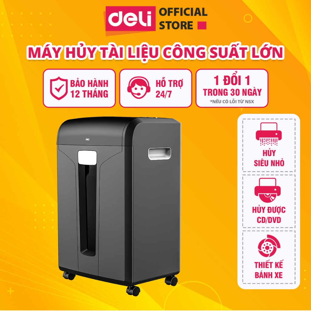 Máy Hủy Tài Liệu Deli ET14400 Công Suất Lớn Cao Cấp, Máy Hủy Giấy Tờ Card CD Cho Doanh Nghiệp, Văn Phòng, Nhà Trường