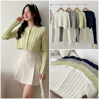 Áo Cardigan Len Thừng Thêu Logo Form Croptop Chất Len Mềm Mịn, Labibi