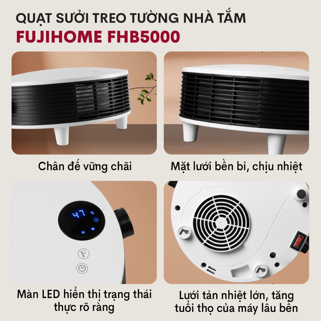 Quạt sưởi nhà tắm FUJIHOME FHB5000 tăng nhiệt độ phòng nhanh chóng và an toàn, Điều khiển cảm ứng, từ xa, BH 12 tháng