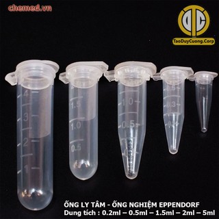 Ống ly tâm, ống eppendorf, ống đựng huyết tương tiểu cầu có nắp đậy dung tích 0.2ml, 0.5ml, 1.5ml, 2ml, 5ml