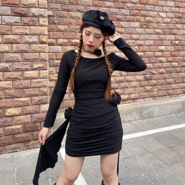 Đầm lệch vai ôm body đính hoa thiết kế siêu hot có video