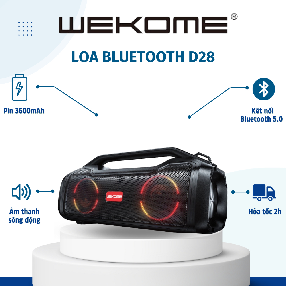 Loa Bluetooth V5.0 WK DESIGN D28 cao cấp, không dây cầm tay, âm thanh nghe đến 15h