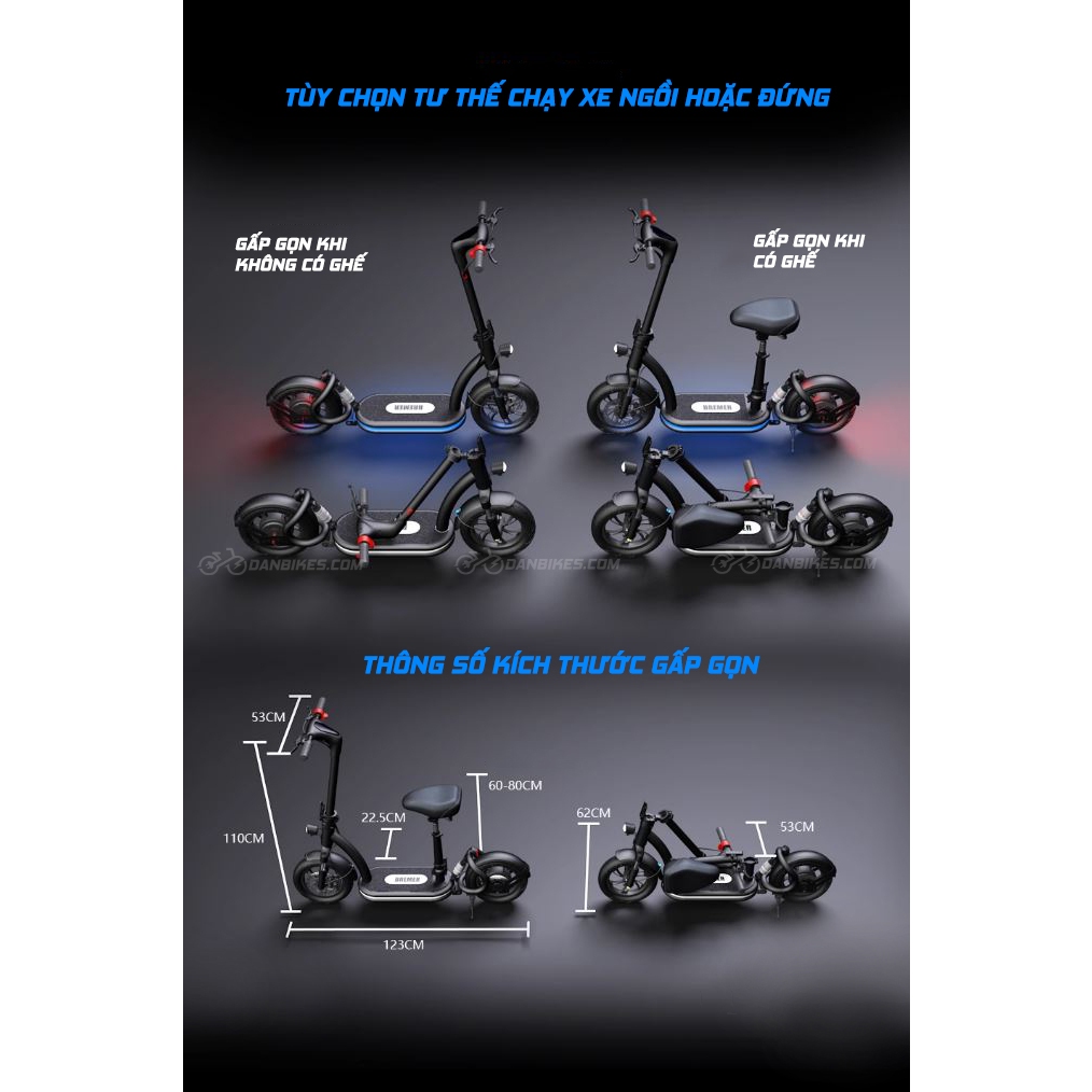 XE SCOOTER ĐIỆN BREMER S12 THẾ THAO | BÁNH 12 INCH CHỐNG TRƯỢT | 40KM/H | GIẢM SÓC DẦU | CHÍNH HÃNG