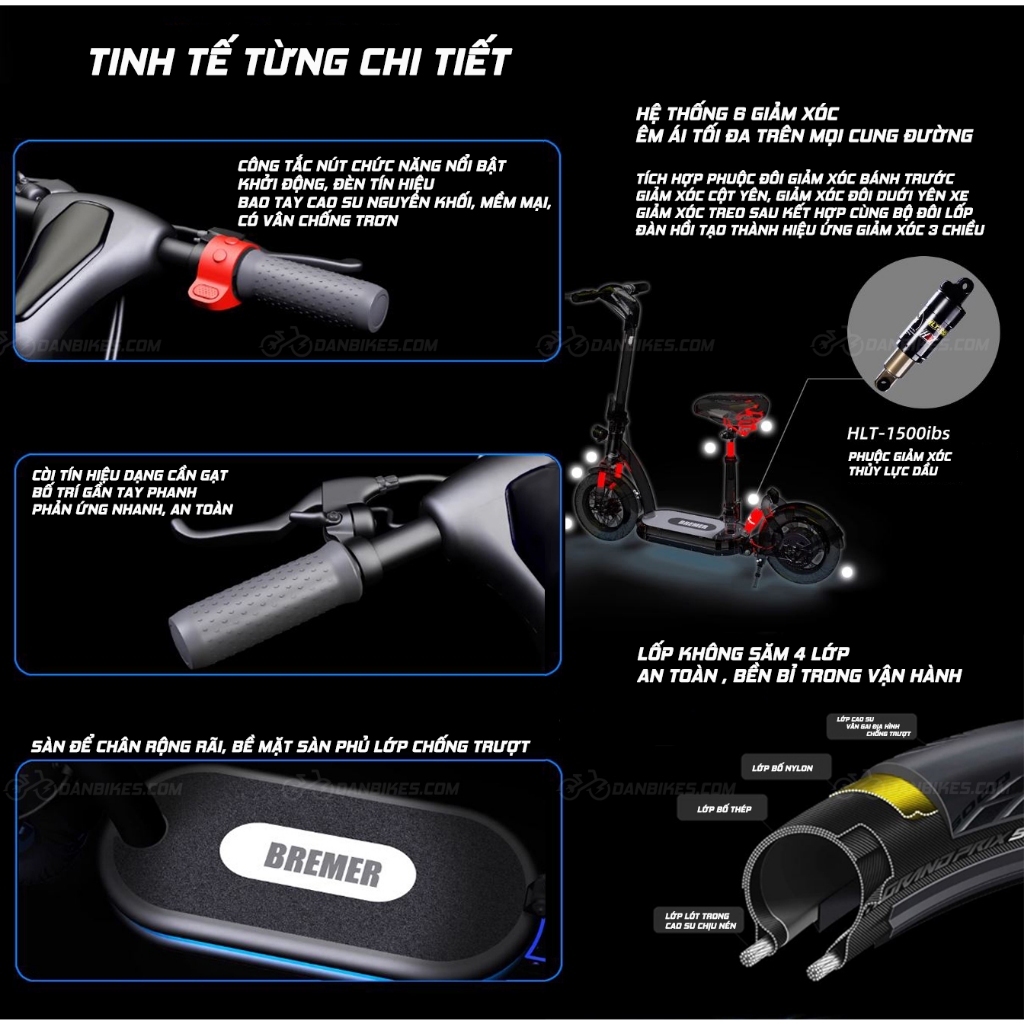 XE SCOOTER ĐIỆN BREMER S12 THẾ THAO | BÁNH 12 INCH CHỐNG TRƯỢT | 40KM/H | GIẢM SÓC DẦU | CHÍNH HÃNG