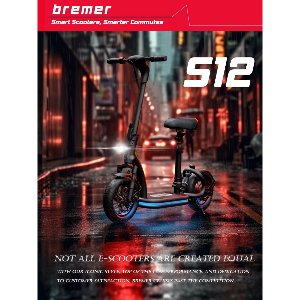 XE SCOOTER ĐIỆN BREMER S12 THẾ THAO | BÁNH 12 INCH CHỐNG TRƯỢT | 40KM/H | GIẢM SÓC DẦU | CHÍNH HÃNG