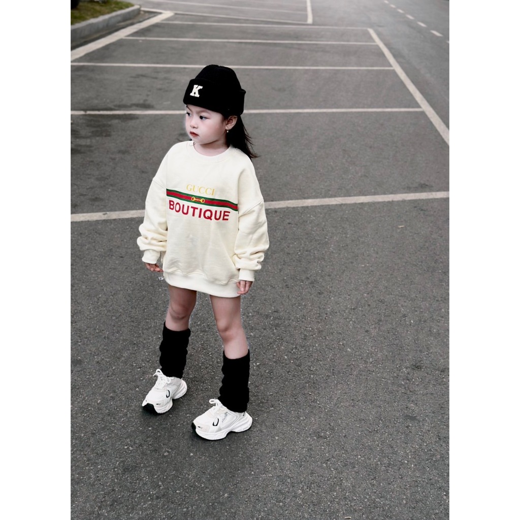 Áo nỉ cổ tròn cho bé hình gu chì boutique, áo nỉ sweater thu đông cho bé, TP KIDS,