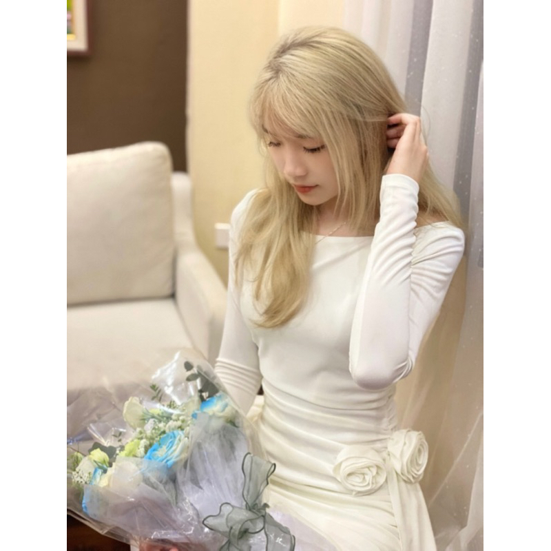 Đầm lệch vai ôm body đính hoa thiết kế siêu hot có video
