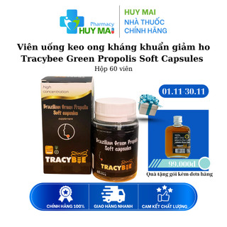 Viên uống keo ong kháng khuẩn giảm ho Tracybee Green Propolis Soft Capsules Hộp 60 viên