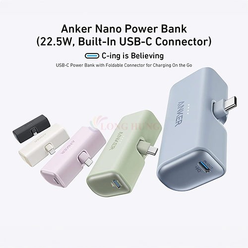 Sạc dự phòng kèm cổng sạc USB-C dạng gập Anker Nano Power Bank 1Type-C PD 22.5W 5000mAh A1653 - Hàng chính hãng