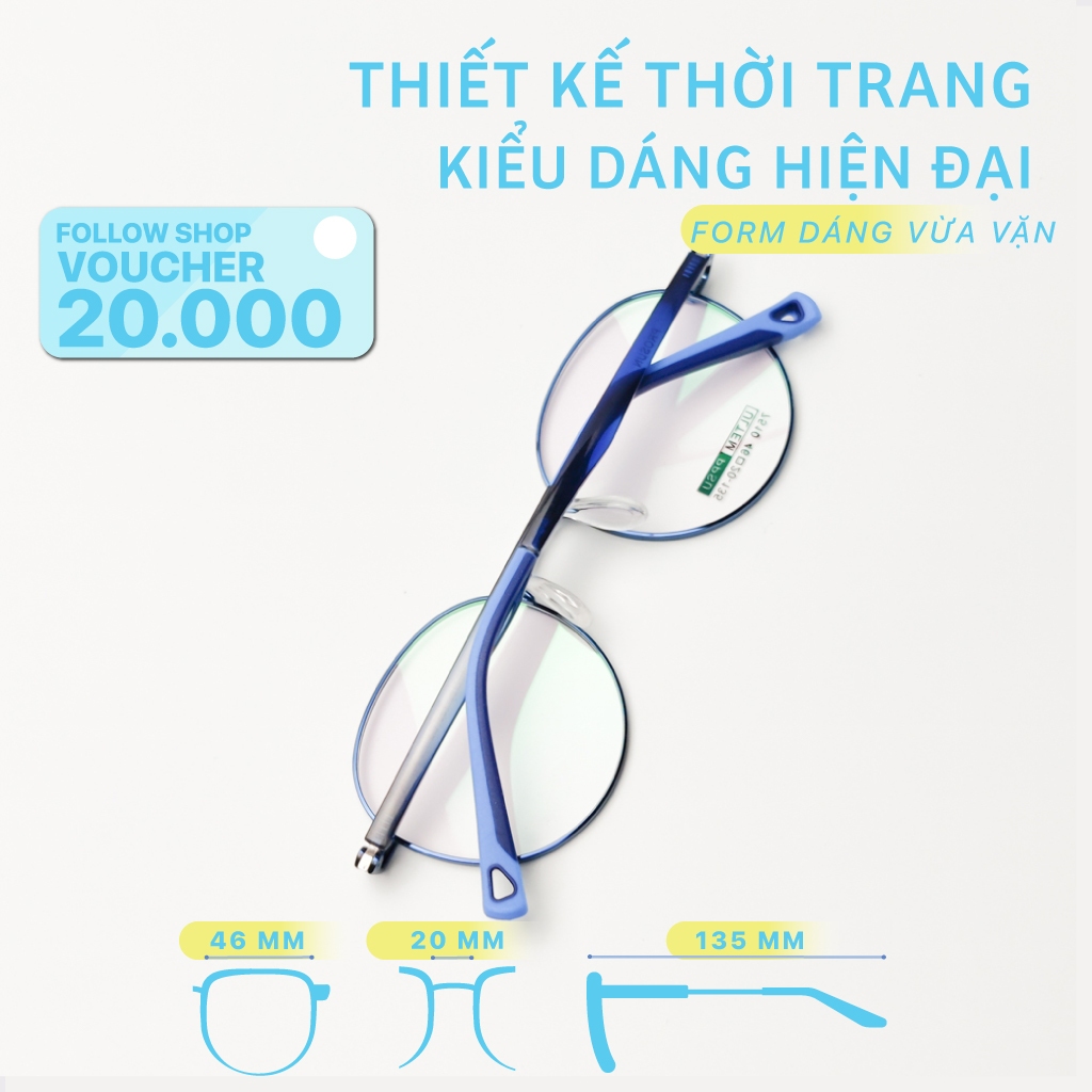 Kính trẻ em trai gái LB EYEWEAR 7510 gọng tròn kim loại phối nhựa dẻo PPSU an toàn chống gãy và va đập, không cấn mũi