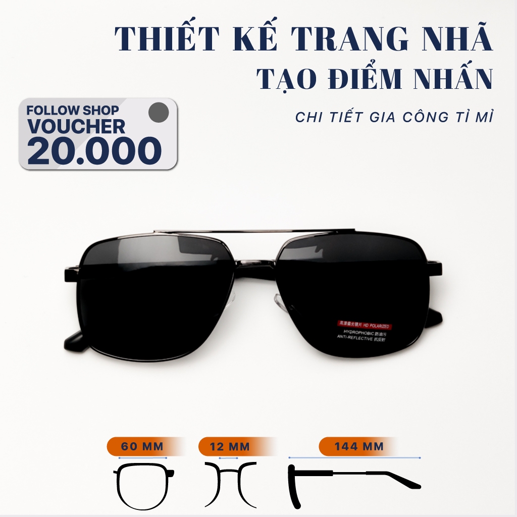 Mắt kính mát LB EYEWEAR 9380 gọng kính phi công chất liệu kim loại thời trang chống tia UV, không cấn mũi, siêu nhẹ