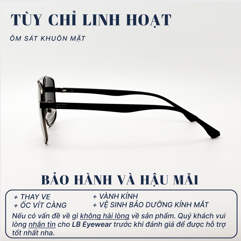 Mắt kính mát LB EYEWEAR 9380 gọng kính phi công chất liệu kim loại thời trang chống tia UV, không cấn mũi, siêu nhẹ