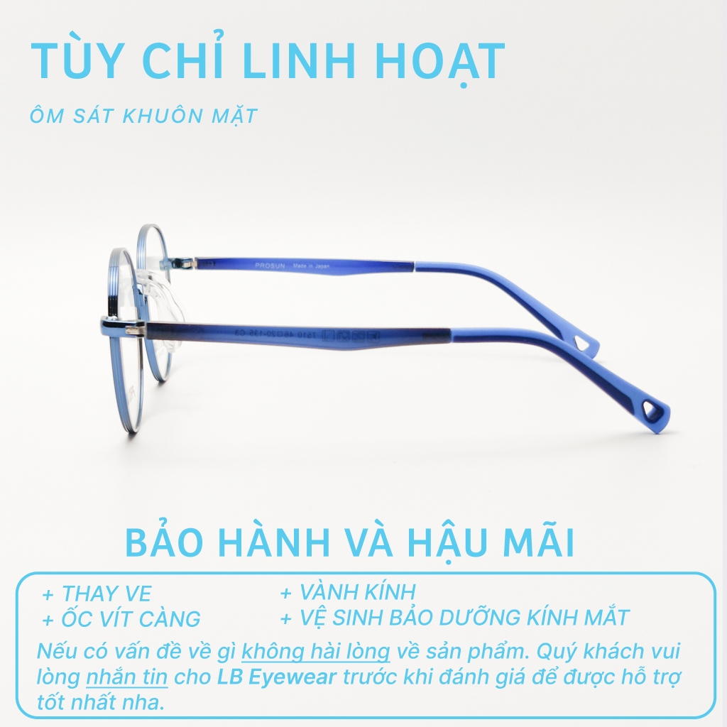 Kính trẻ em trai gái LB EYEWEAR 7510 gọng tròn kim loại phối nhựa dẻo PPSU an toàn chống gãy và va đập, không cấn mũi