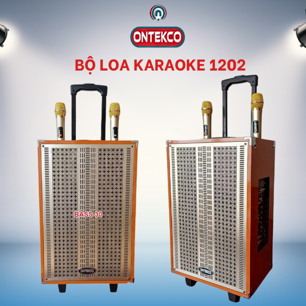 Loa kéo ONTEKCO 1202/1502 kết nối bluetooth di động Kèm 2 mic GOLD hát karaoke không dây cao cấp - Bảo hành 12 tháng