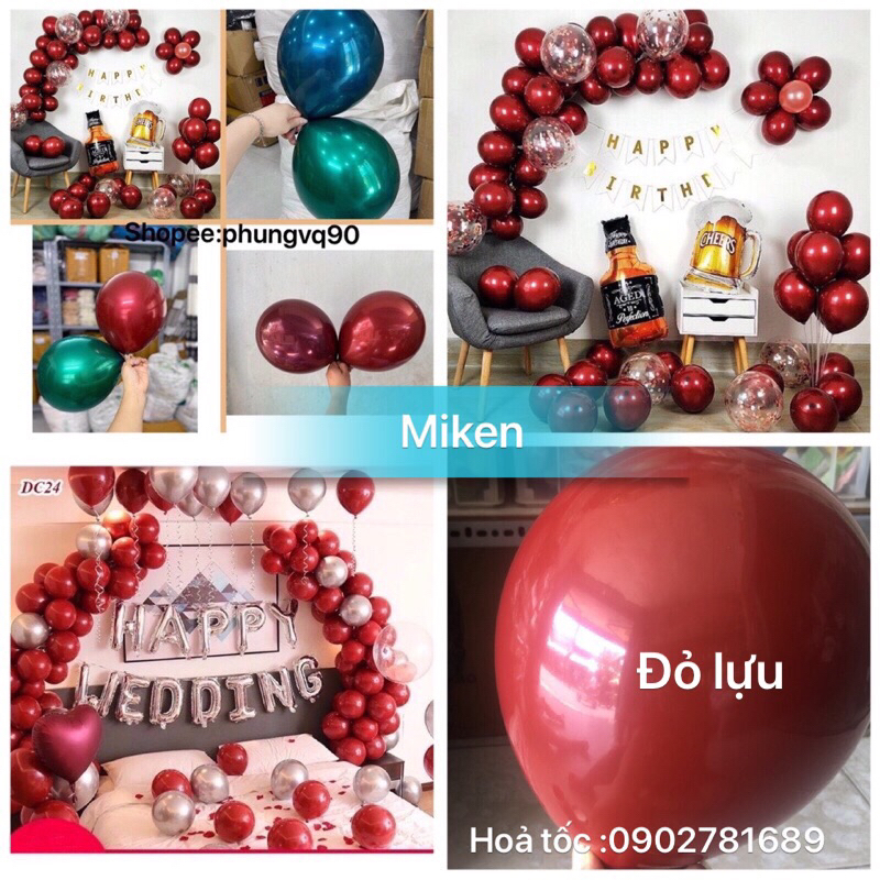 Bóng nhũ đỏ lựu , đỏ đô size 10” ( lồng 2 lớp bóng ) trang trí sinh nhật siêu sang đẹp, phụ kiện bóng sinh nhật
