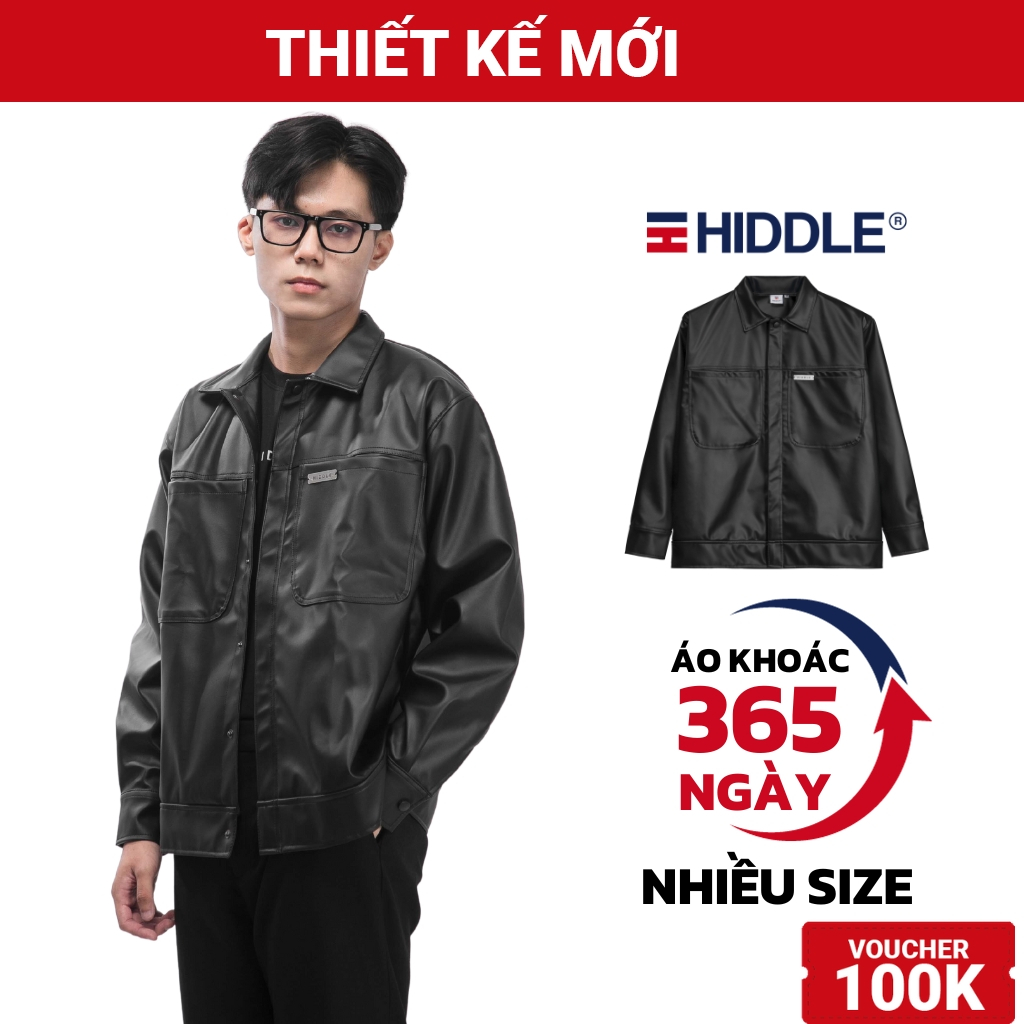 Áo khoác da nam chống nước cao cấp HIDDLE nhiều size, form Classic cổ bẻ màu đen có túi trong | H10-AK7