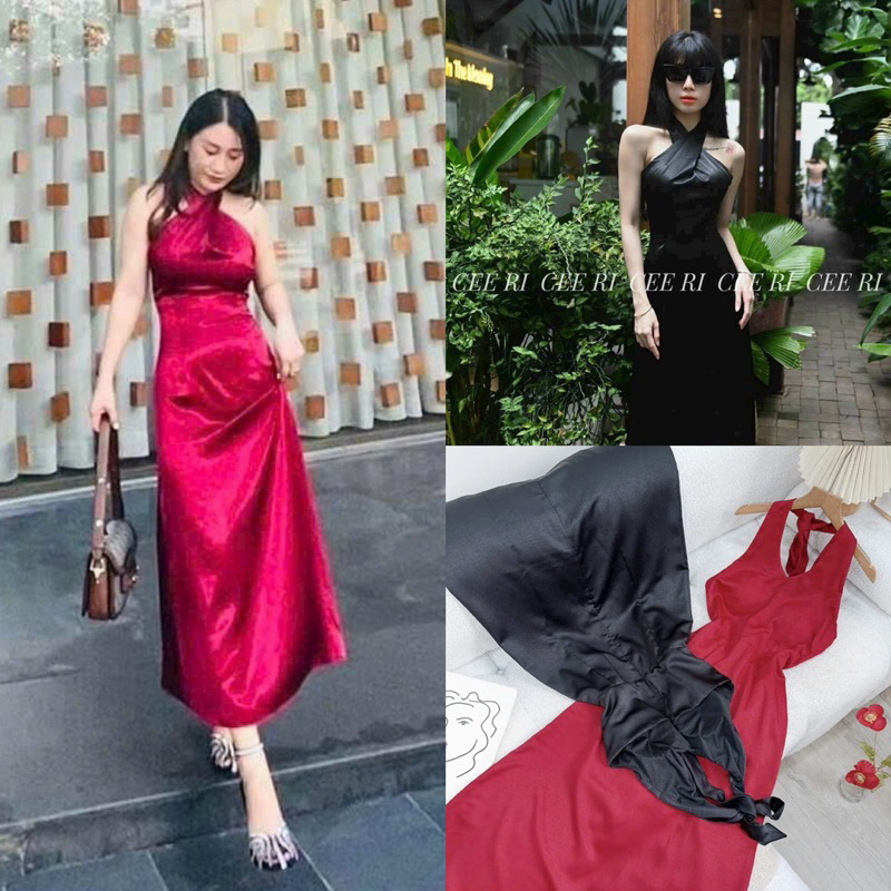 MAXI ĐỎ CỔ YẾM NƠ LƯNG
