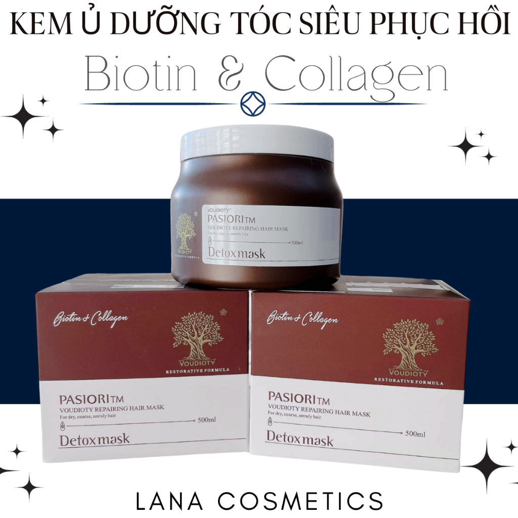 Kem ủ tóc Biotin & Collagen PASIORI TM Detoxmask 500ml phục hồi hư tổn, ngăn ngừa gãy rụng