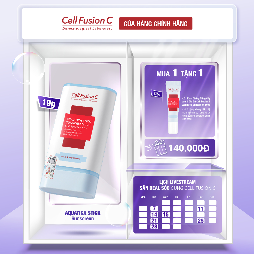 Sáp Chống Nắng Cấp Ẩm, Dịu Da, Ngăn Ngừa Nếp Nhăn & Sạm Nám Cell Fusion C Aquatica Stick Sunscreen 100 SPF 50+/PA++++