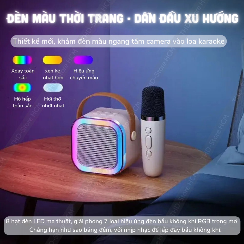 Loa Bluetooth Karaoke Mini CR X172 Đèn Led 7 Màu Âm Thanh Hay Bass Chuẩn Tặng Kèm 1 Míc Hát Cao Cấp Bảo Hành 12 Tháng