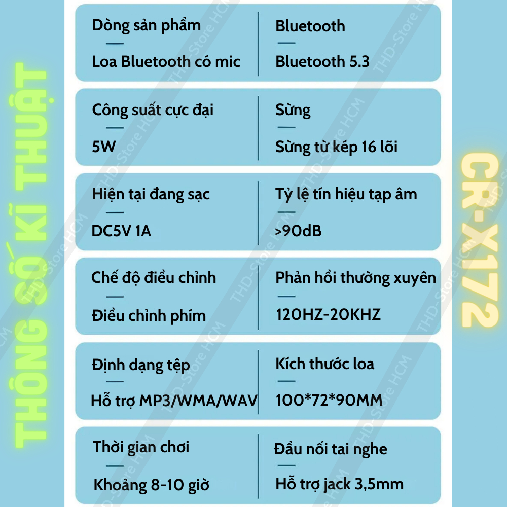 Loa Bluetooth Karaoke Mini CR X172 Đèn Led 7 Màu Âm Thanh Hay Bass Chuẩn Tặng Kèm 1 Míc Hát Cao Cấp Bảo Hành 12 Tháng