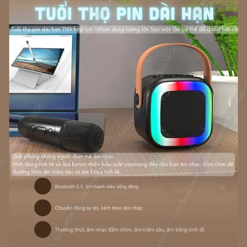 Loa Bluetooth Karaoke Mini CR X172 Đèn Led 7 Màu Âm Thanh Hay Bass Chuẩn Tặng Kèm 1 Míc Hát Cao Cấp Bảo Hành 12 Tháng