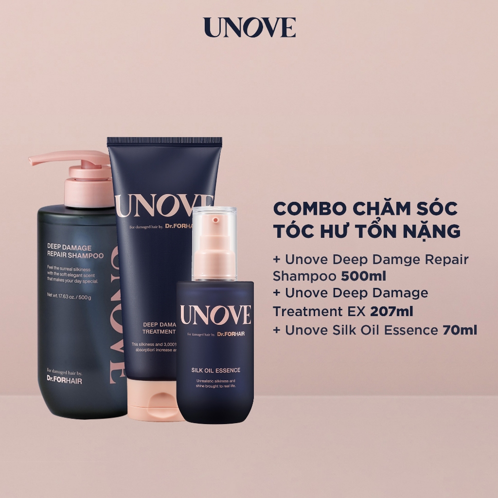 Combo chăm sóc tóc hư tổn nặng DR.FORHAIR Unove Deep Damge Repair Shampooo x Unove Deep Damage Treammet Ex x UnovFORHAIR