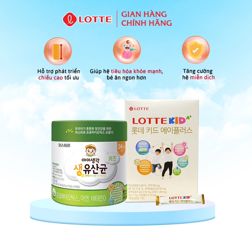 Combo Sữa Bò Lotte Kid A+ Giúp Phát Triển Chiều Cao 140g Và Men Vi Sinh Lotte Sysy x 30 gói Giúp Cân Bằng Hệ Vi Sinh