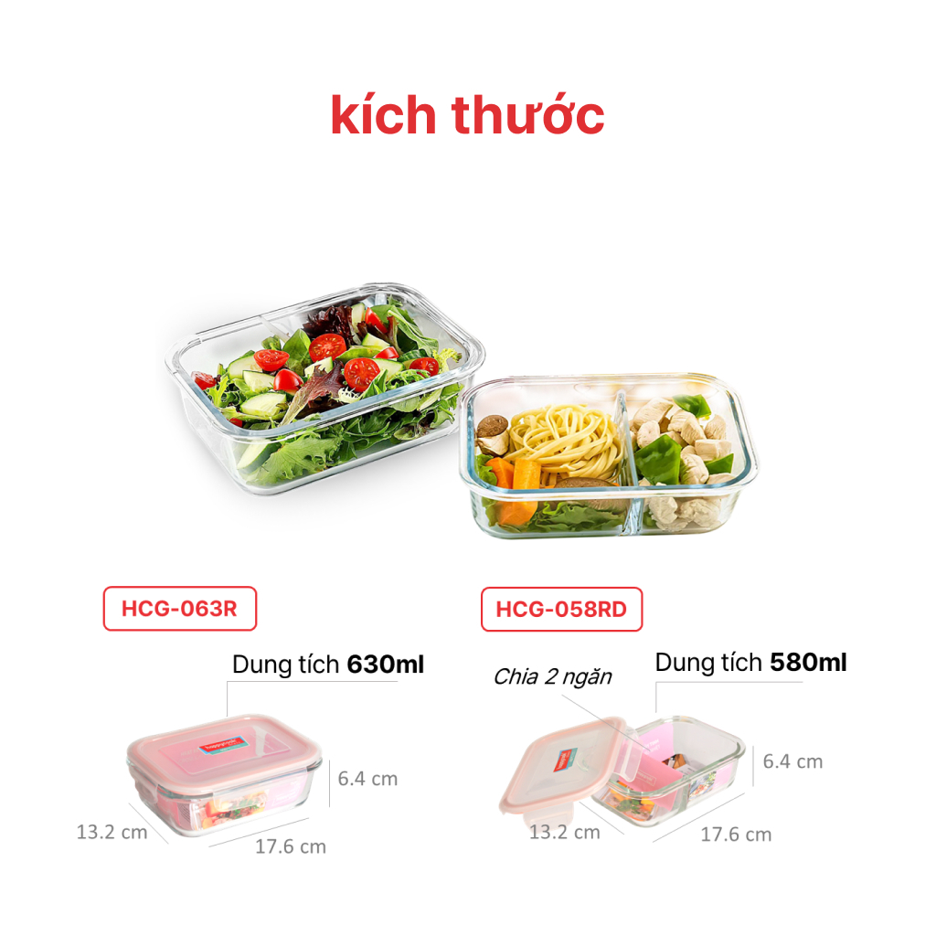 Bộ hộp thủy tinh chia ngăn kèm túi giữ nhiệt HAPPYCOOK, HCG-02RRD