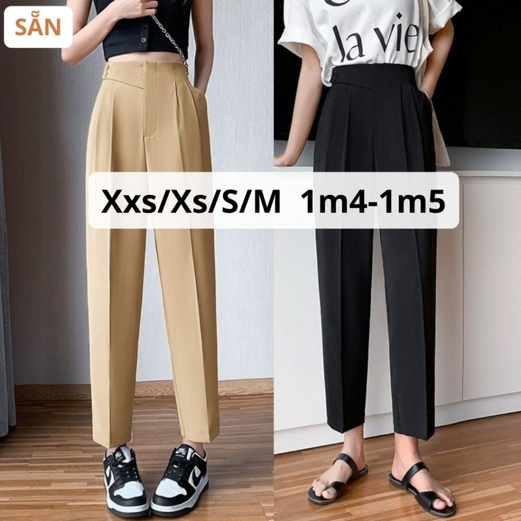 Quần baggy nữ size nhỏ xxs/xs/s/m cạp lệch lưng thun phía sau dáng công sở siêu xinh dài 83cm dành cho người thấp