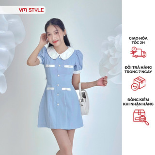 Đầm nữ VMSTYLE dáng xòe tay ngắn phồng cổ sen túi giả tiểu thư, sang trọng đi chơi, đi tiệc, đi đám cưới Y206 - VDU00461