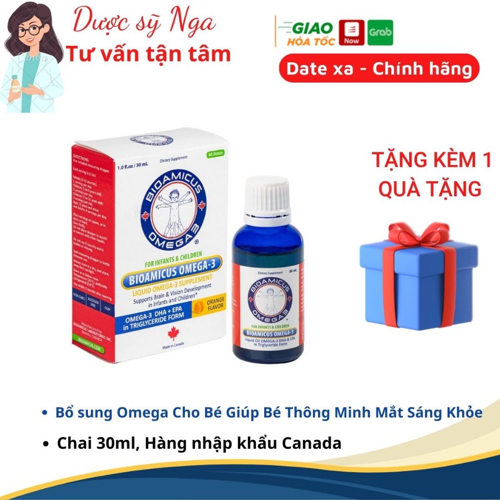 Omega 3 cho bé Bioamicus Omega 3 Vị Ngọt Độc Quyền Omega Cho Bé Thông Minh Mắt Sáng Khỏe Hương Cam Thơm Tự Nhiên 30ml