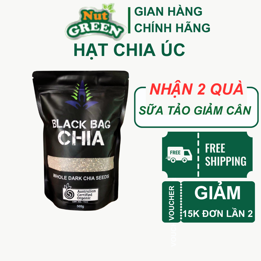 Hạt Chia Đen Úc Organic Nutgreen  Chứa Nhiều Omega 3 Và Dưỡng Chất Giúp Giảm Cân, Giải Độc Cơ Thể Date Mới